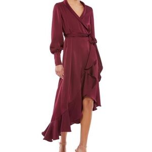 Mac Duggal Red Asymmetrical Ruffled Wrap Dress